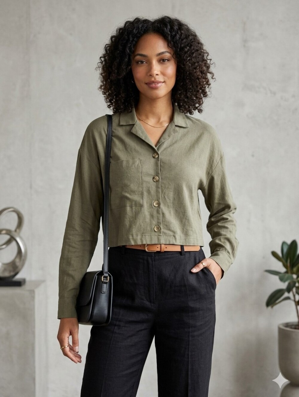 Ardene Cropped Linen Blend Shirt